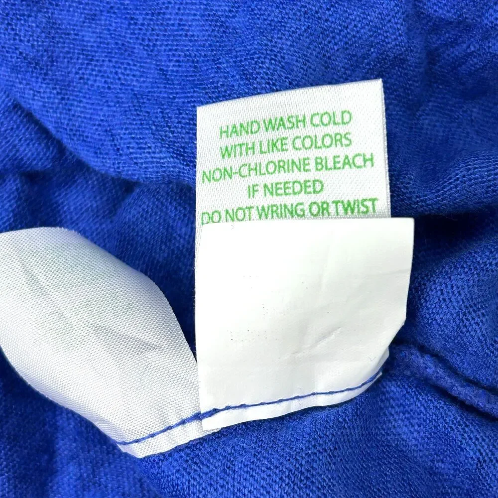 Lilly Pulitzer Shirt Women Medium Blue Linen Split Neck Cap Sleeve Pocket 1379T1 - Picture 9 of 10